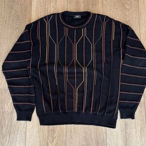 Vibe Men's Black Sweater with Geometric Stripes